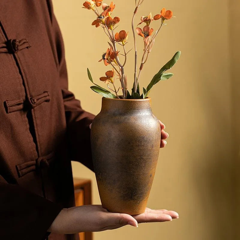 Jingdezhen Retro Black Stoneware Handmade Ceramic Vase Hydroponic Flower Decoration