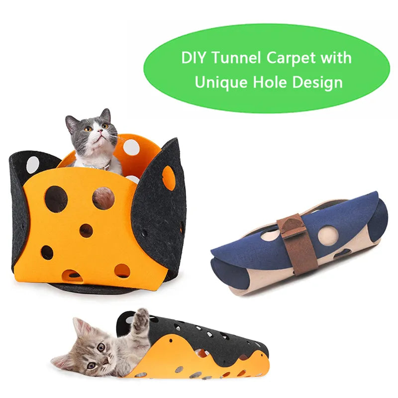 Collapsible Cat Tunnel with Felt Pom and Nest