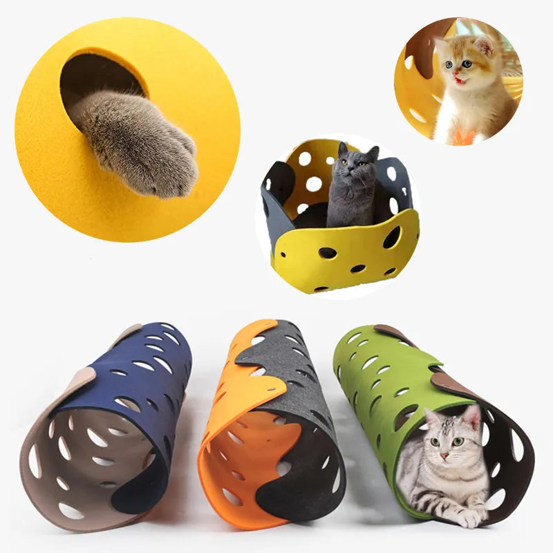 Collapsible Cat Tunnel with Felt Pom and Nest