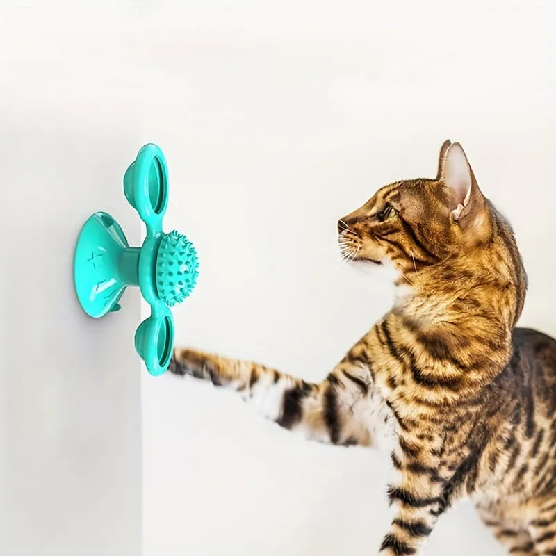 Rotating Windmill Cat Toy with Catnip and Suction Cup
