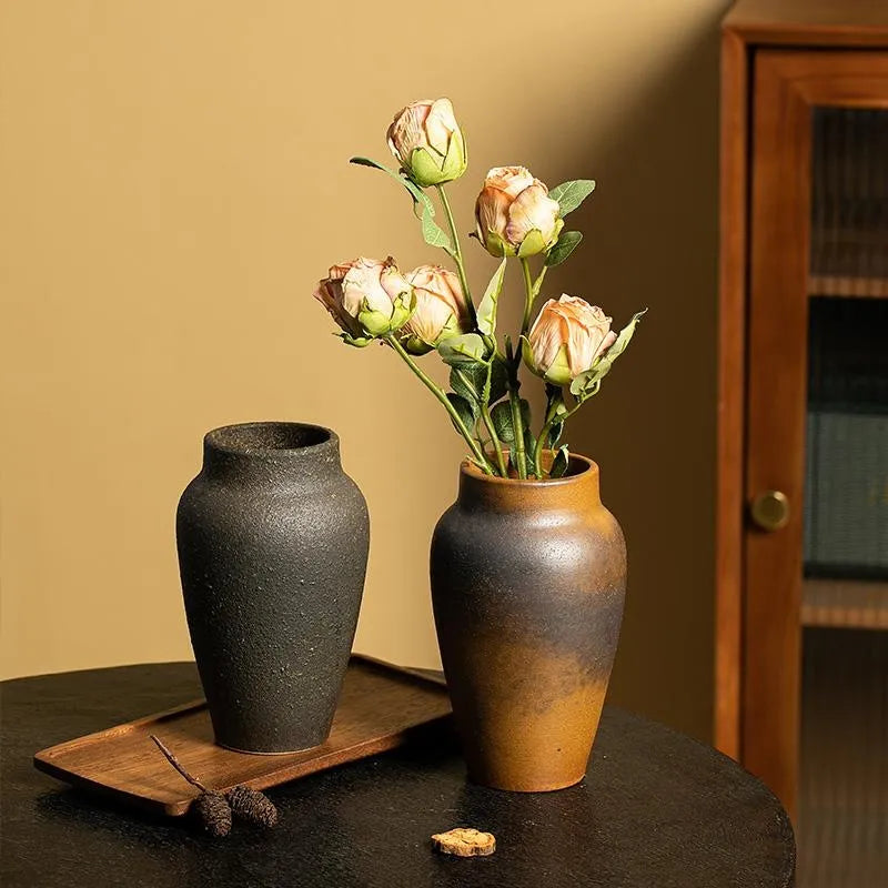 Jingdezhen Retro Black Stoneware Handmade Ceramic Vase Hydroponic Flower Decoration