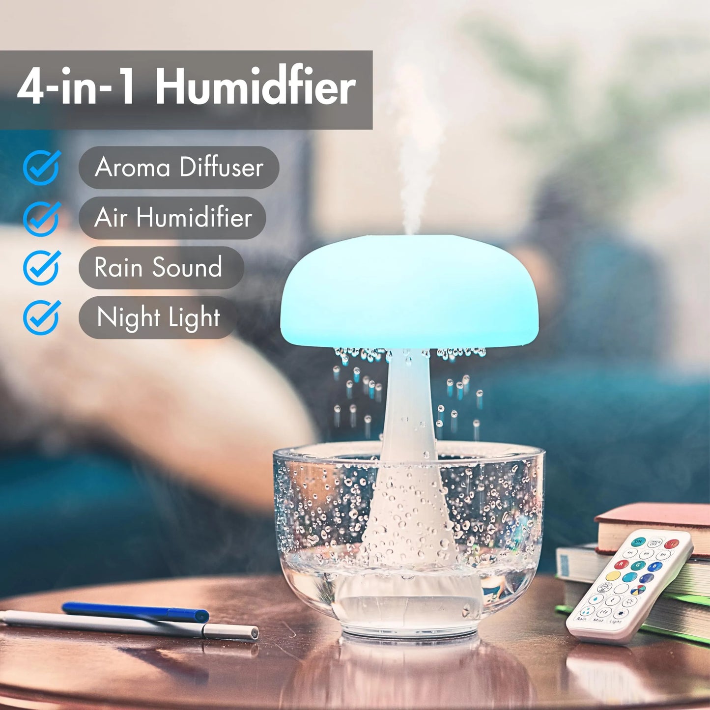 Jellyfish Raindrop Humidifier with Seven Color Light