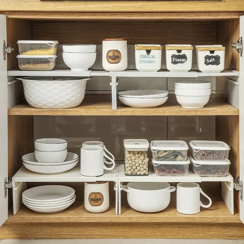 Scalable Kitchen Storage Rack With Layered Dishes And Bowls
