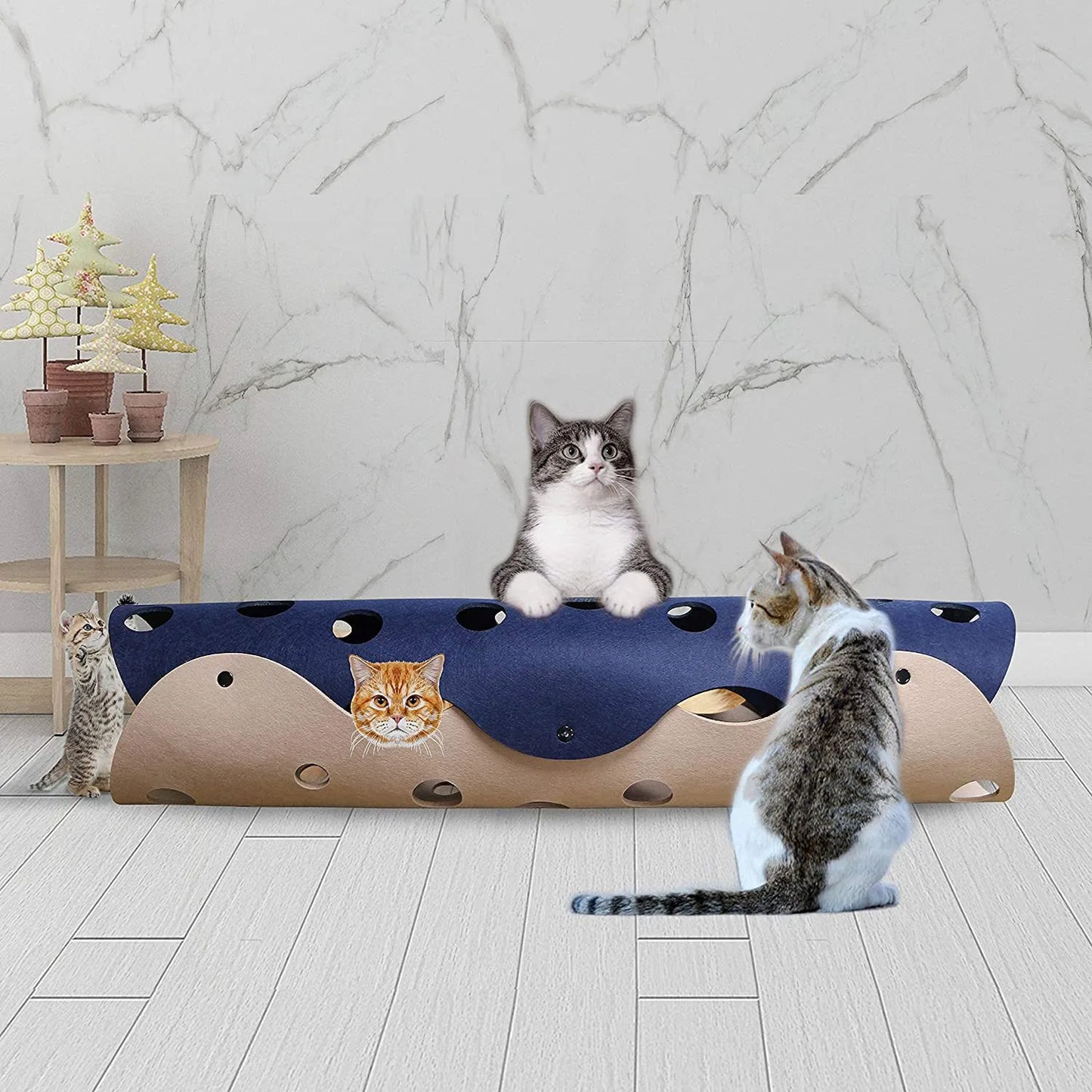 Collapsible Cat Tunnel with Felt Pom and Nest